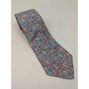 Envoy Vintage Green Maroon Paisley Geometric Tie 100% Silk Made In USA 56x3